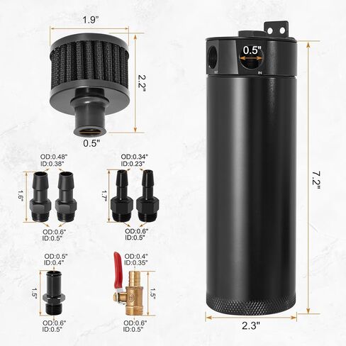 Universal 750m Billet Aluminum 2 Port Baffled Oil Catch Can Kit Reservoir Tank with Breather Filter and Drain Valve in Kuwait