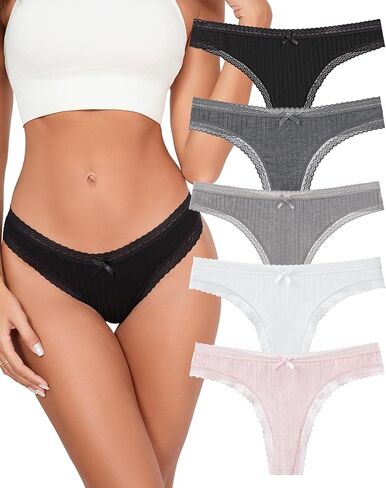 KNITLORD Super Soft Women's Thongs Lace Underwear Breathable Viscose Panties Sexy No Show Undies 5 Pack in Saudi Arabia