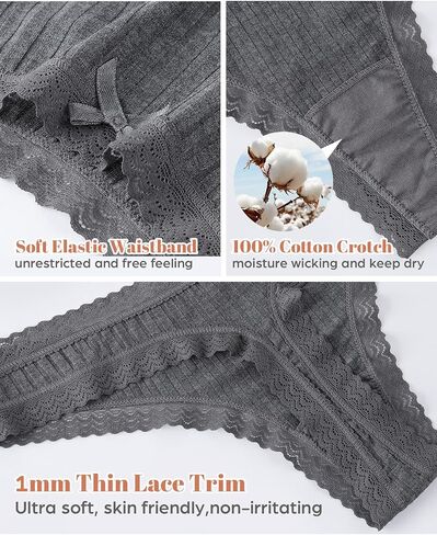 KNITLORD Super Soft Women's Thongs Lace Underwear Breathable Viscose Panties Sexy No Show Undies 5 Pack in Saudi Arabia
