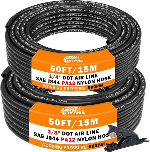 CheeMuii 2 Roll Pneumatic Tubing Kit 100 FT 1/4" DOT Air Line and 50 FT 3/8" DOT Air Hose Kit 46 Meter 1/4 and 3/8 Inch PA12 Nylon Pneumatic Air Tubing Pipe Hose Line in Saudi Arabia