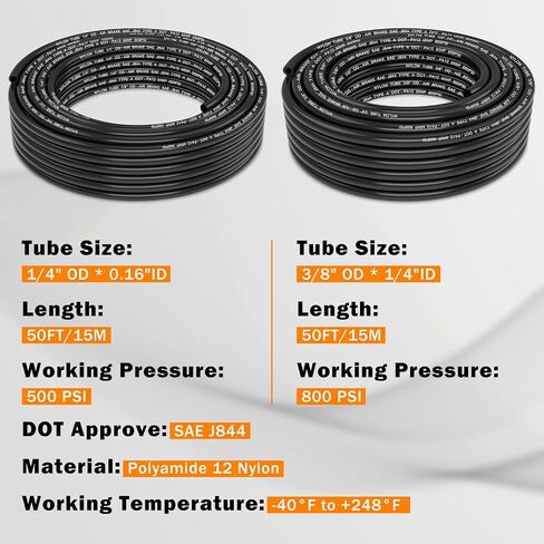 CheeMuii 2 Roll Pneumatic Tubing Kit 100 FT 1/4" DOT Air Line and 50 FT 3/8" DOT Air Hose Kit 46 Meter 1/4 and 3/8 Inch PA12 Nylon Pneumatic Air Tubing Pipe Hose Line in Saudi Arabia