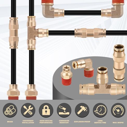 12 Pcs 1/4 Brass DOT Air Fittings With 50 FT 1/4 DOT Air Line Kit 15 Meter 1/4" Pneumatic Tubing with 1/4" DOT Air Fittings for Semi Truck Trailer or Industrial Air System in Kuwait