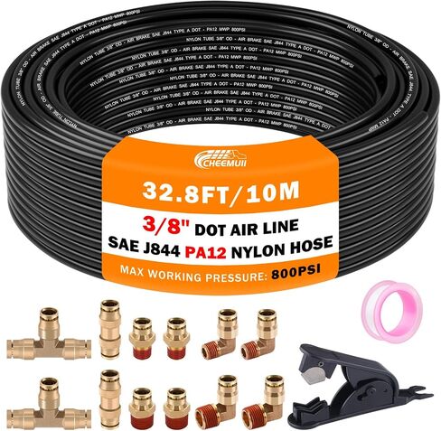 12 Pcs 1/4 Brass DOT Air Fittings With 50 FT 1/4 DOT Air Line Kit 15 Meter 1/4" Pneumatic Tubing with 1/4" DOT Air Fittings for Semi Truck Trailer or Industrial Air System in Kuwait