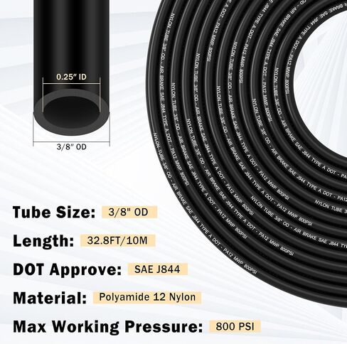 12 Pcs 1/4 Brass DOT Air Fittings With 50 FT 1/4 DOT Air Line Kit 15 Meter 1/4" Pneumatic Tubing with 1/4" DOT Air Fittings for Semi Truck Trailer or Industrial Air System in Kuwait