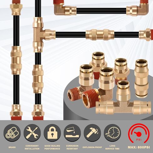 12 Pcs 1/4 Brass DOT Air Fittings With 50 FT 1/4 DOT Air Line Kit 15 Meter 1/4" Pneumatic Tubing with 1/4" DOT Air Fittings for Semi Truck Trailer or Industrial Air System in Kuwait