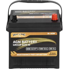Weize Platinum AGM Battery BCI Group 35 Automotive Battery, 100RC, 650CCA, 36 Months Warranty