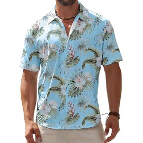 BOJIN Mens Hawaiian Shirts Casual Short Sleeve Button Down Shirts Wrinkle Free Shirts for Beach and Vacation Wear
