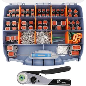 JRready ST6359 Deutsch Connector Kit, 2 3 4 6 8 12 Pin DT Connectors, Size 16 Solid Contacts 16-20AWG, Deutsch Crimp Tool, Deutsch Pin Removal Tool. Waterproof Automotive Electrical Connectors