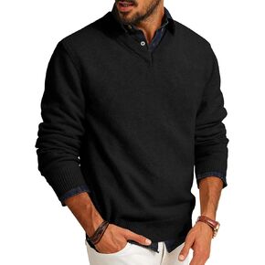 PJ PAUL JONES Mens Knit Pullover Lightweight Long Sleeve Regular Fit Sweater Pullover Casual V Neck Wool Blend Sweater Dark Grey XL