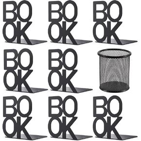 Book Ends - Decorative Metal Book Ends Supports for Bookrack Desk (Black Book Ends 4 Pack) in Saudi Arabia