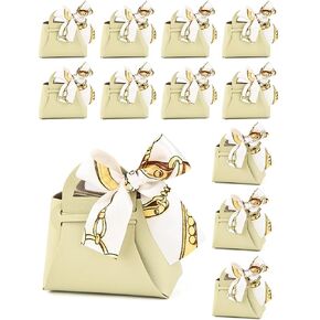 NOWDER 12 Pack Leather Wedding Candy Gift Bags with Handle Reusable Party Favor Boxes for Baby Showers Birthday Christmas Halloween (Light blue)