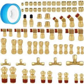 74 PCS Brass Air Brake Line Fitting Kit with 1/4", 1/8", 3/8", 1/2", 5/8" Compression Pneumatic Fittings – Ideal for Trucks, Trailers, and Industrial Applications.