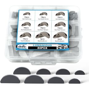 80pcs Woodruff Key Assortment Metric Set 8 Popular Sizes Carbon Steel Woodruff semicircle Key - Half Moon Key for Fasteners Mechanical Industry Crankshaft