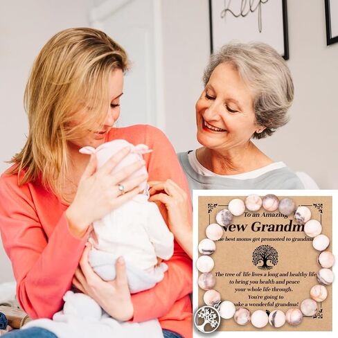 First Time Mom Gifts New Mom Gifts Natural Stone Beaded Bracelets Gifts for New Mom Mama Expecting Mom to Be Pregnancy Gifts with Footprint for 1st Time Mom Mother's Day Christmas Birthday Gifts in Saudi Arabia