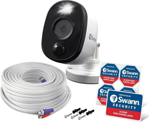 Swann Home Security Add-On Bullet NVR Camera, PoE, 12MP Mega HD Video, Indoor & Outdoor Wired Surveillance CCTV, Color Night Vision, Heat Motion Detection, Enforcer LED Lights, Siren in Saudi Arabia