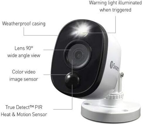 Swann Home Security Add-On Bullet NVR Camera, PoE, 12MP Mega HD Video, Indoor & Outdoor Wired Surveillance CCTV, Color Night Vision, Heat Motion Detection, Enforcer LED Lights, Siren in Saudi Arabia