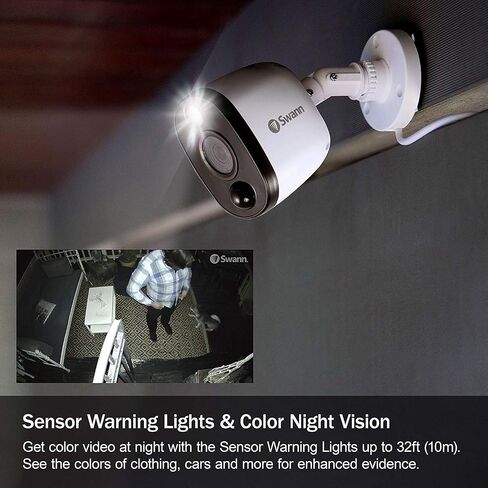 Swann Home Security Add-On Bullet NVR Camera, PoE, 12MP Mega HD Video, Indoor & Outdoor Wired Surveillance CCTV, Color Night Vision, Heat Motion Detection, Enforcer LED Lights, Siren in Saudi Arabia