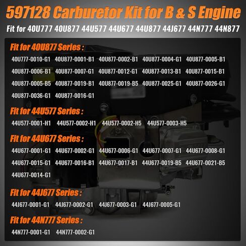 المكربن ​​596033 597128 596375 مناسب لمحرك بريجز وستراتون 40U777 40U877 44U577 44U677 44U877 44N777 44J677 44N877 44U577، مع صمام إيقاف الوقود وفلتر الهواء 792105 in Kuwait