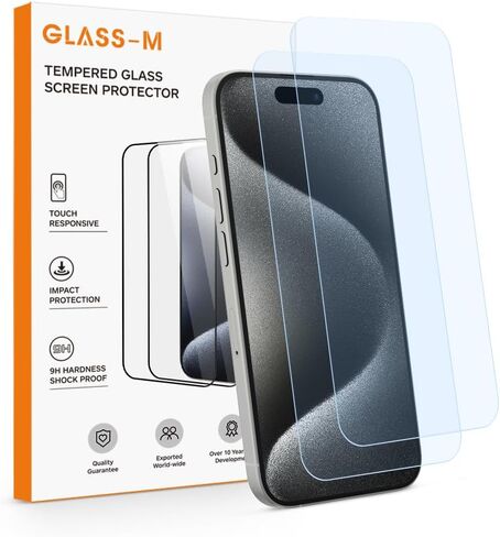 GLASS-M [عبوة من قطعتين] واقي شاشة للخصوصية لهاتف iPhone 15/iPhone 15 Pro، غطاء شاشة من الزجاج المقوى المضاد للتجسس، طبقة واقية صديقة للحافظة، متوافق مع Dynamic Island in Kuwait