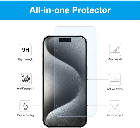 GLASS-M [عبوة من قطعتين] واقي شاشة للخصوصية لهاتف iPhone 15/iPhone 15 Pro، غطاء شاشة من الزجاج المقوى المضاد للتجسس، طبقة واقية صديقة للحافظة، متوافق مع Dynamic Island in Kuwait