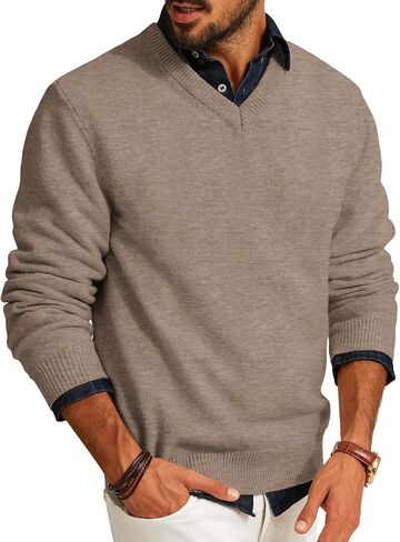 PJ PAUL JONES Mens Knit Pullover Lightweight Long Sleeve Regular Fit Sweater Pullover Casual V Neck Wool Blend Sweater Dark Grey XL in Saudi Arabia