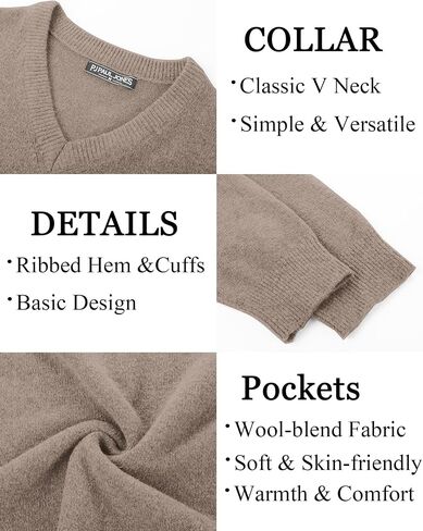 PJ PAUL JONES Mens Knit Pullover Lightweight Long Sleeve Regular Fit Sweater Pullover Casual V Neck Wool Blend Sweater Dark Grey XL in Saudi Arabia
