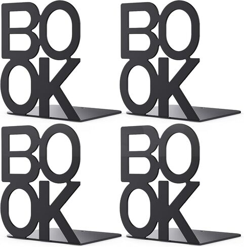 Book Ends - Decorative Metal Book Ends Supports for Bookrack Desk (Black Book Ends 4 Pack) in Kuwait