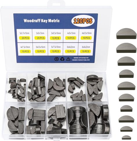 Awpeye 120pcs Woodruff Key Assortment Kit, 10 Sizes Metric Half Moon Keys, Keyway and Key Stock Assortment, Flywheel Key Set, Woodruff Semicircle Key for Shaft Crank Applications in Saudi Arabia