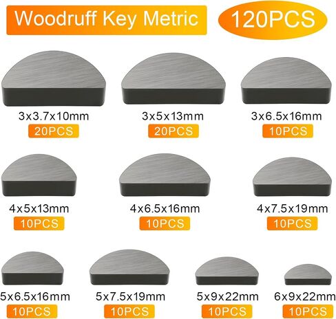 Awpeye 120pcs Woodruff Key Assortment Kit, 10 Sizes Metric Half Moon Keys, Keyway and Key Stock Assortment, Flywheel Key Set, Woodruff Semicircle Key for Shaft Crank Applications in Saudi Arabia