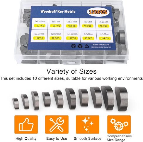 Awpeye 120pcs Woodruff Key Assortment Kit, 10 Sizes Metric Half Moon Keys, Keyway and Key Stock Assortment, Flywheel Key Set, Woodruff Semicircle Key for Shaft Crank Applications in Saudi Arabia