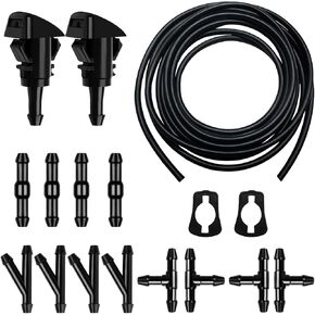 Car Windshield Washer Hose 17 Pcs Windshield Washer Hose Kit 5M Washer Fluid Hose with 12 Pcs Hose Connectors 2 Fan Nozzles 2 Rubber Gaskets for Most Car Windshield Washer Tubing