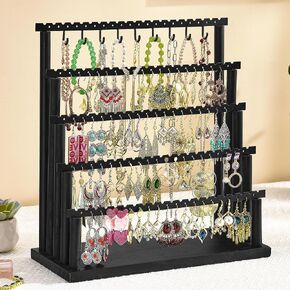 Earring Holder Organizer, 5-Tier Rustic Wood Earring Holder Stand with 200 Earring Holes for Stud Dangle Earings Necklace Bracelets, Large Jewelry Earring Organizer and Storage (Brown)