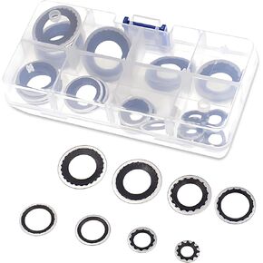 30 PCS Car Air Conditioning Compressor Gasket Classification Combination, Transparent Storage Box, 6 Specifications, High Temperature Resistant Cooling Pump Sealing Gaskets (Black)