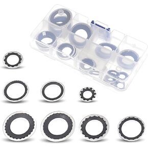 30 PCS Car Air Conditioning Compressor Port Gaskets, Multi-specifications Waterproof High Temperature Sealed Coolant Pump Gaskets, Car Self-centering Accessories, for Most Cars (Black)