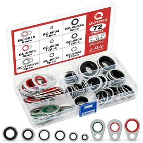QCDNEG 72pcs A/C System Compressor Gasket Seals Assortment, 9 Size Air Conditioning Compressor Gasket Bonded Seal Kit