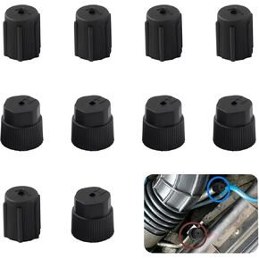 Pack-10 Car Air Conditioning Valve Core Repair Cover, 0.5" Low Pressure Cap and 0.6" High Pressure Cap Combination Set, ABS Durable Air Conditioning System Seal Kit, Universal for Cars (Black)