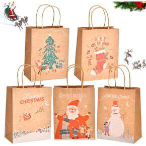 COGLARING 30Pcs Christmas Gift Bags Brown Kraft Paper Bag with Handles Bulk Heavy Duty for Xmas Gifts Holiday Party Favors Treat Goody Bags 7 * 3.8 * 9"
