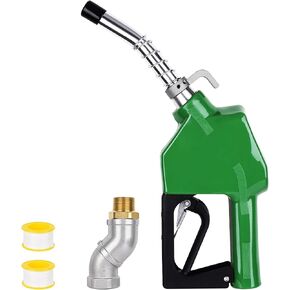 3/4" Green NPT Fuel Transfer Nozzle Kit, High Flow Auto Shut-Off Fuel Nozzle with 360° Hose Swivel, Suitable for Diesel, Gasoline, Kerosene (13/16" Spout, 3 Gear Padlock, 16 GPM)