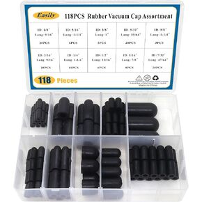 118 Pcs Vacuum Caps Assortment, 10 Sizes Rubber Vacuum Caps Kit,Vacuum Plugs Hose End Cap, for Carburetor, Manifold, Automotive, 3/16'' 5/16'' 7/32'' 1/4'' 5/32'' 3/8'' 1/8'' 1/2'' 5/8''