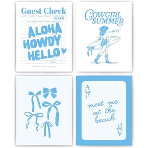 okaxscm Coastal Cowgirl Room Decor Aesthetic, Coquette Coastal Cowgirl Wall Art Prints Set of 4, Coastal Granddaughter Room Decor, Preppy Beach Surf Poster for Teen Girls Bedroom Dorm, 8x10 Unframed