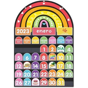 Rainbow Design Calendar Pocket Chart for Classroom & Home with 96 Activity Cards -Educational and Learning Calender Skills (English)