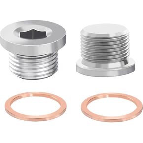 2 PACK M18 X 1.5 Universal Fit with 304 Stainless Steel Sensor Plug Inner Hex Head with Red Copper O-Ring for Automotive, Car, Bike, Motocycle, ATV, UTV and Other Transportatin