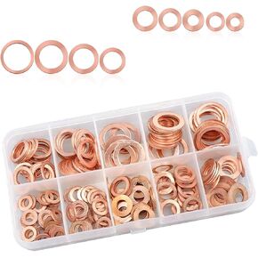 Pack-20 Automotive Copper Metric Washers Combination Set, M5 M6 M8 M10 M12 M14 9 Sizes Multi-Function Oil Pan Seals, with Transparent Storage Box, Universal for Most Cars Trucks (Gold)
