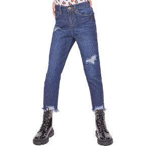 YMI Jeans Girls Taylor Dream Relaxed Fit Ankle Jeans, Celeste Blue Rips, 12