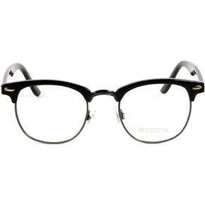 Vintage Inspired Classic Half Frame Horn Rimmed Clear Lens Glasses (Black-Silver)