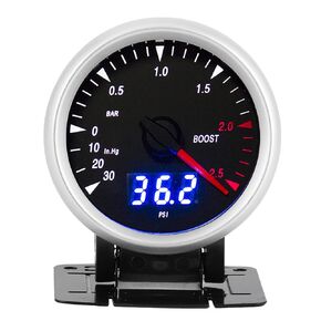 Aramox Turbo Pressure Gauge, 60mm/2.5in 12V Universal LED Car Turbo Boost Gauge ?30?2.5 BAR LED Indicator Control