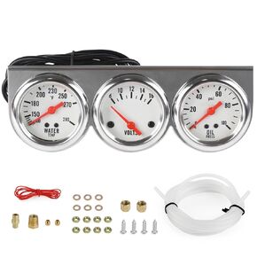2" 52 mm 3 in1 Car Meter Triple Gauge Kit Water Temperature Gauge Oil Pressure Gauge Voltmeter Triple Gauge Set White Face Car Meter