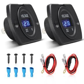Anina 2Packs Car Voltage Meter Monitor 12V/24V Voltmeter Gauge with LED Digital Display Round Panel Mount Battery Monitor Compatible with Vehicle Truck Motor Cycle ATV UTV Marine Boat