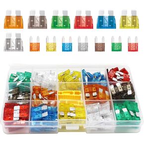 140 PCS Car Fuse Kit, 5A 7.5A 10A 15A 20A 25A 30A Multi-Specification Blade-Type Standard Mini Fuse Assortment Set with Puller, with Transparent Storage Box, Universal for Cars (Multicolored)