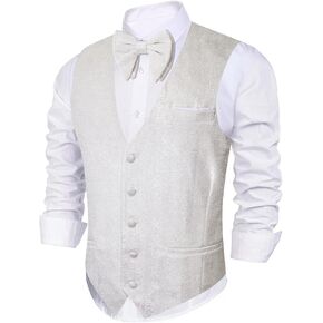 Barry.Wang Mens Shiny Vest V-neck Silm Fit Suit Waistcoat Bowtie Set Party Prom Tuxedo